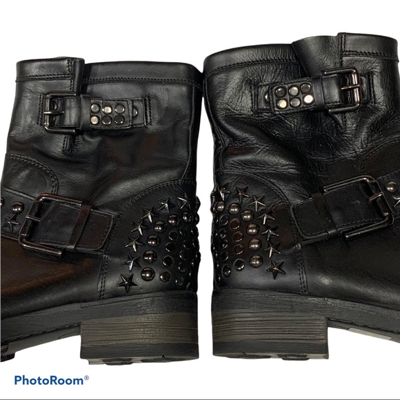 Barney’s NY Moto Boots Black Leather Star Studded Buckled Sz 7 - Picture 12 of 15
